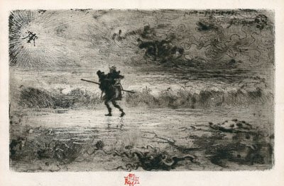 FELIX HILAIRE BUHOT, FRENCH (1847-1898): LE PEINTRE DE MARINE/ LE JOUR DU TERME, etching and drypoint, stamped in the margin, framed. 5 x 8 inches