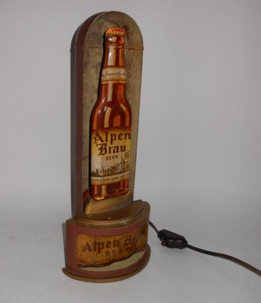 ALPEN BRAU Beer 1930s halo bullet beer sign,: Alpen Brau Columbia Brewing Co., with bulbs for lighting.
