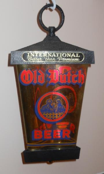 "OLD DUTCH BEER" HANGING SIGN: Lantern form, "International - Better than Premium", height 12 in. Henry Herbst Collection