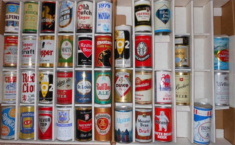 BEER CAN COLLECTION: Held in a Can Tote carrying case, 39 assorted above average beer cans. Henry Herbst Collection