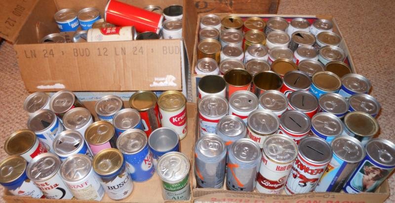 COLLECTION OF BEER CANS: Most tab tops, several tall boys, some banks, and others. Henry Herbst Collection