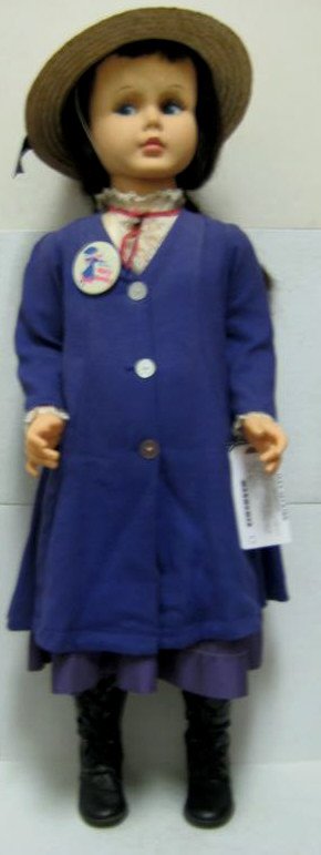 36" HORSMAN "MARY POPPINS" DOLL: Vinyl and hard plastic, painted eyes, original cloth and boots, wearing cameo brooch and Walt Disney "Mary Poppins" pin button, earrings.