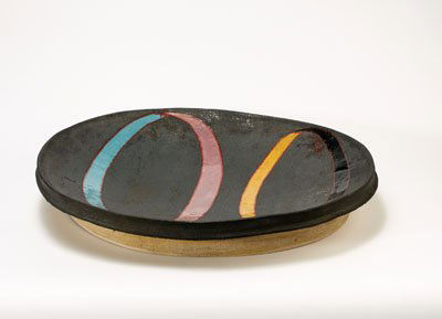JUN KANEKO, JAPANESE (B.1942): Wall sculpture, 1989, glazed stoneware, signed and dated on reverse. 21 x 25 x 4 inches