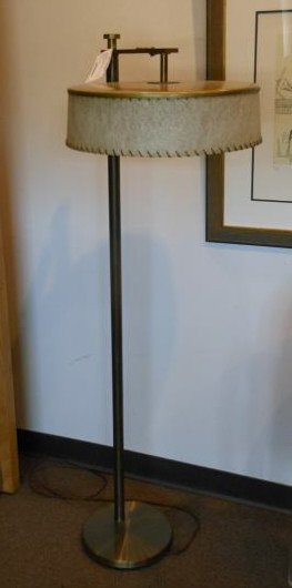 MANNER OF KURT VERSEN: Tubular stem on circular base with adjustable shade. 58 inches