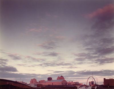 JOEL MEYEROWITZ, AMERICAN (B.1938): FROM ROUTE 40 AT 20TH STREET, SAINT LOUIS, 1978, chromogenic print, edition #23/75, signed verso and numbered lower margin, matted, unframed. 15 1/4 x 19 1/4 inches