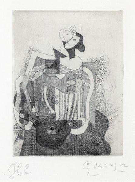 GEORGES BRAQUE, FRENCH (1882-1963): Cubist Figure, etching, H.C., pencil notated and signed lower margin, framed. 9 1/2 x 7 1/4 inches / 21 x 17 inches