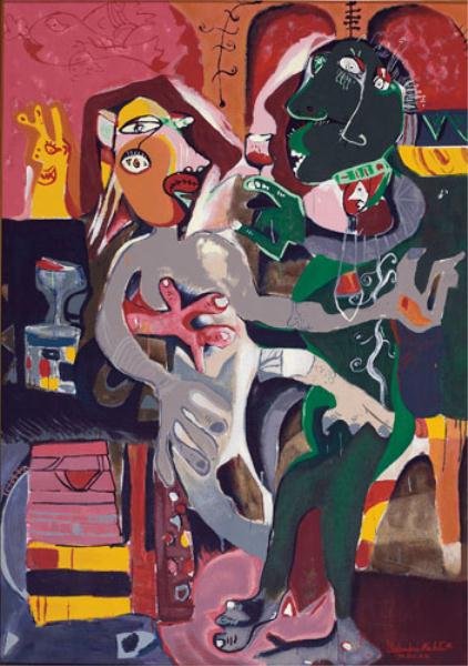 ALEXANDRA NECHITA, AMERICAN (B. 1985): Two Figures (manner of Picasso), 1996, print on canvas, 39/50, gilt-framed. 40 x 28 1/2 inches / 47 1/2 x 36 inches (framed)