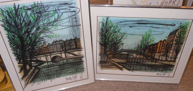 BERNARD BUFFET, FRENCH (1928-1999): Canal scenes (two works), color lithographs, signed in plate, framed. 24 x 18 & 18 x 21 inches