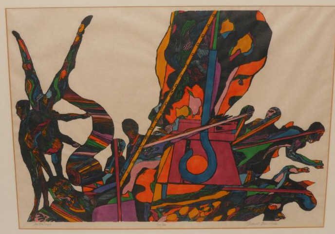 JACOB LANDAU, AMERICAN (1917-2001): HAPPENING & METALOGIC (two works), woodcuts, 12/50 & 25/50, signed, titled and numbered in pencil, framed. Provenance: Ridgely B. Pierson Estate, Quincy IL. 16 x 30 & 16 x 21 inches (images)