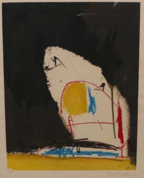 ROBERT MOTHERWELL, AMERICAN (1915-1991): CAPRICCIO, 1961, color collotype with handcolored pochoir, artist proof X/XXX, signed and numbered in pencil, published by Berggruen & Cie, framed. 20 1/2 x 15 1/2 inches Provenance: purchased from Ga