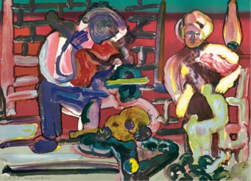 ROMARE BEARDEN, AMERICAN (1911-1988): LOUSIANA SERENADE (from Jazz Series), 1979, color lithograph, HC 5/10, pencil numbered and signed lower left, framed. 24 1/4 x 34 inches / 34 x 43 1/4 inches (framed)