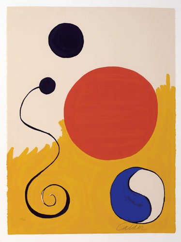 ALEXANDER CALDER, AMERICAN (1898-1976): Untitled (Three spheres, one with Yin and Yang), 1971, color lithograph, 35/150, pencil numbered and signed, framed. 30 x 22 1/2 inches / 38 x 30 1/4 inches (framed)