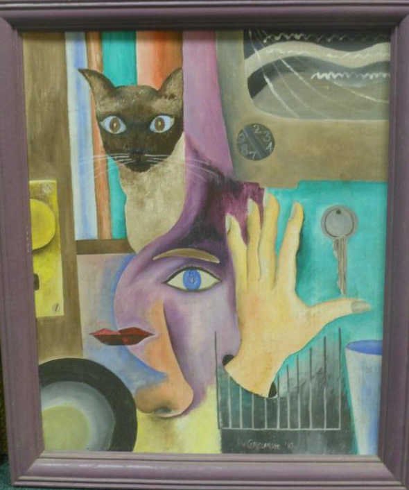 KARL GASSLANDER, AMERICAN (1905-1997): Abstract still life, 1967, oil on artist's board, signed and dated lower right, framed. 20 x 16 inches