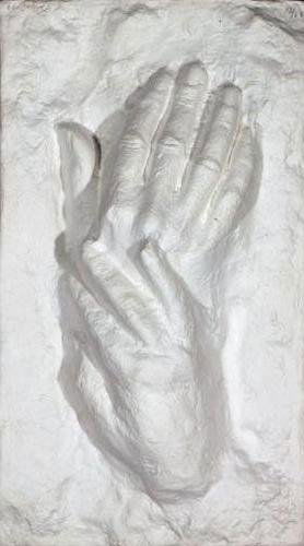 GEORGE SEGAL, AMERICAN (1924-2000): TWO HANDS l, 1979, white high relief print in cast paper, 29/50, in rosewood shadow box, numbered, signed and dated. 13 1/2 x 7 1/2 inches The original of this work is in the permanent collection of t