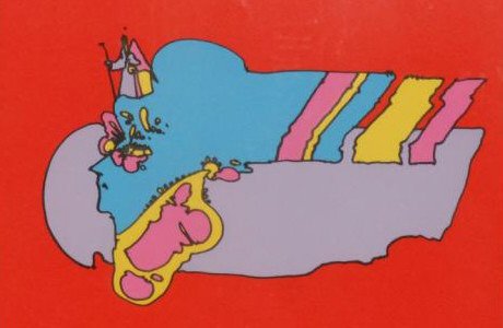 PETER MAX, AMERICAN (B. 1937): WITNESSING FROM ABOVE, 1972, serigraph, signed and dated lower right, framed. 14 3/4 x 16 1/2 inches