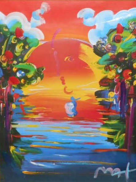 PETER MAX, AMERICAN: BETTER WORLD III, oil on serigraph, signed lower right, framed. 23 x 17 inches