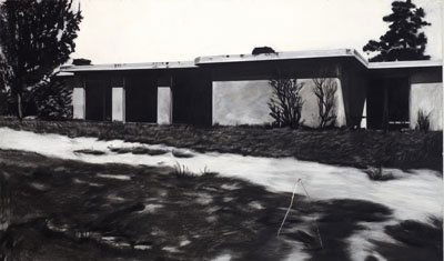 MICHELE ZALOPANY, AMERICAN (B. 1955): MEMENTO, 1986, charcoal and pastel on paper mounted on canvas, tear to paper, initialed on the back stretcher J.G.G. #209, and notated 'from the E. Burden collection", framed. 61 x 106 inches Sold: Ch