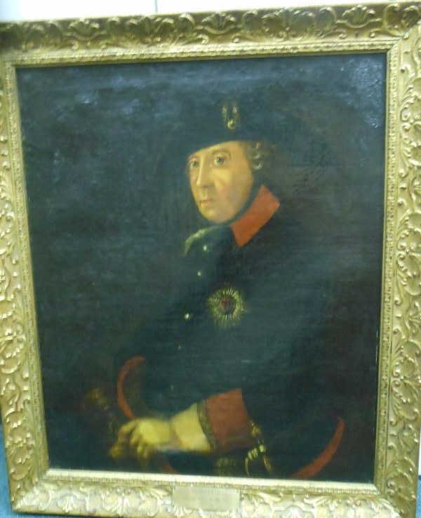 CONTINENTAL SCHOOL, 19TH CENTURY: Frederick II, The Great King of Prussia, oil on canvas, restorations, gilt-framed. 30 x 24 inches