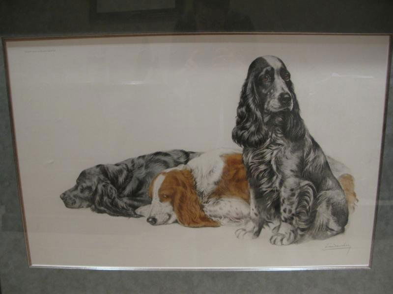 LEON DANCHIN (1887-1939): Three Spaniels, print, signed lower right, framed. 21 1/2 x 34 inches