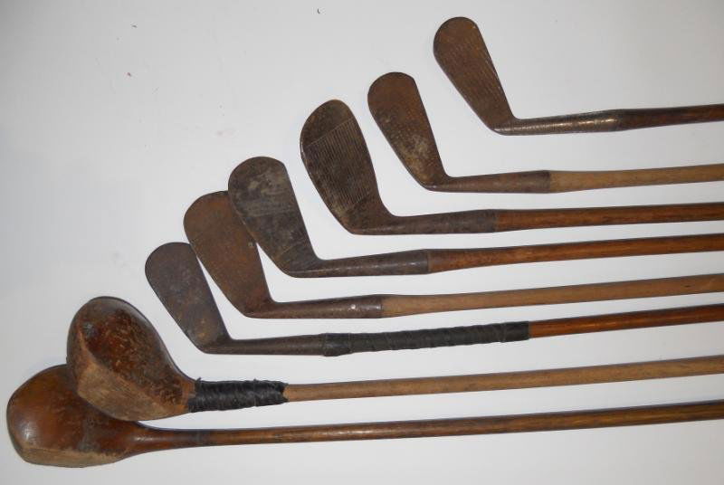 ANTIQUE "OLD HICKORY" WOODEN SHAFT GOLF CLUBS