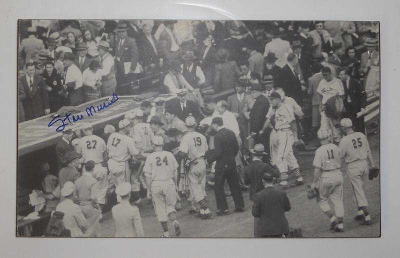 STAN MUSIAL SIGNED WALL ART: A black & white photo print, with COA identifying the piece as being from Suite 457 (Busch-05-1346)