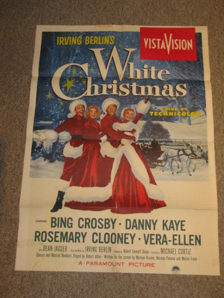 ORIGINAL ONE SHEET WHITE CHRISTMAS MOVIE POSTER: White Christmas Movie one sheet poster, original from 1954, unframed. 39 1/8 x 28 inches