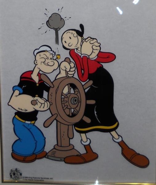 KING FEATURES SYNDICATE POPEYE SERICEL: Titled "Popeye Captain's Wheel", showing Popeye and Olive Oyl at the wheel of a ship, 89/200, with SMC Fine Art COA.
