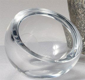 ORREFORS CRYSTAL: Sphere cigar holder/ashtray, etched seated female figure, marked "Of. G.1831.R.5.G.", early 20th century. Height 3 1/2 in; diameter 4 in.