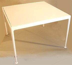 RICHARD SCHULTZ FOR KNOLL: 1966 Square "cafe" table with enamel top on white metal base. h: 28 1/2 w: 38" d: 37 1/2'.