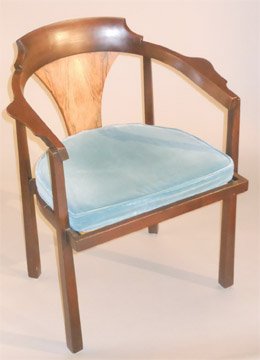 SET OF THREE MODERNIST "D" ARMCHAIRS: Likely Edward Wormley for Dunbar, with wrap around armrests over the finely rosewood grained tapering splats. Height 30 1/2, width 24 1/4 in.