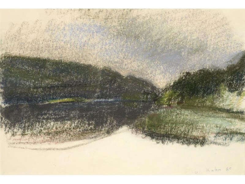 WOLF KAHN, AMERICAN (B.1927): Green Landscape, 1960, pastel on paper, signed and dated lower right, framed. 13 x 18 inches