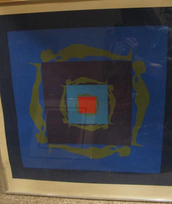 ERNEST TROVA, AMERICAN (1927-2009): Falling Man, silkscreen, signed and dated 1969 lower right, framed. 26 x 26 inches