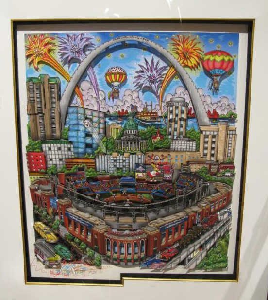 CHARLES FAZZINO, AMERICAN (B. 1955): THE 2009 MLB ALL STAR GAME: ST. LOUIS, 3D construction paper and mixed media, paper, signed lower right, framed. 36 x 30 inches