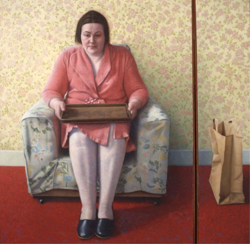 GRAHAM DEAN, BRITISH (B. 1951): SHOPSOILED, PART A and PART B, 1977, oil painting on two canvas panels, signed, dated and titled verso, framed. Overall size: 64 1/4 x 65 inches