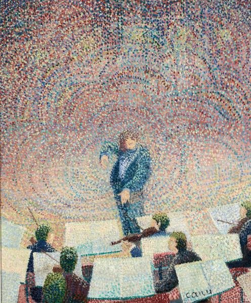 YVONNE CANU, FRENCH (1921-2008): Orchestra and conductor, oil on canvas, signed lower right, framed. 24 x 20 inches