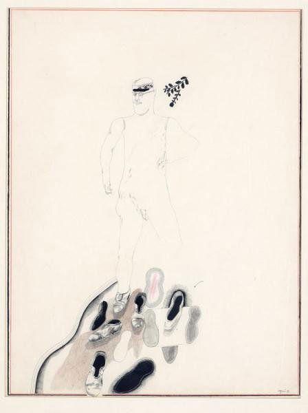 ANTONIO SEGUI, ARGENTINE (B. 1934): HOMME AVEC SOULIERS, 1967, mixed media on paper, signed and dated lower right, framed. 19 x 25 inches