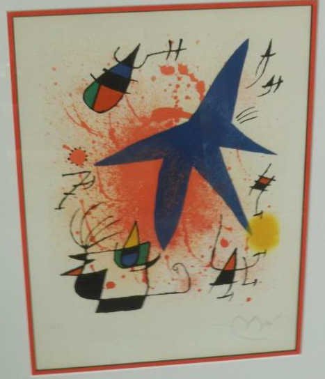 JOAN MIRO, SPANISH (1904-1983): Blue star, color lithograph, H.C. edition, signed in pencil, framed. 12 x 10 inches