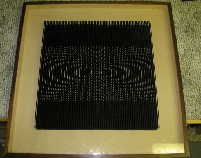 GROUP N. PADOVA, ITALIAN 20TH CENTURY: OP XSERIOGRAPHY, lithographed plexi over printed ground, framed. Bears label: Paolo Barozzi Galleria, D.D. Salute 104, Venice. 26 1/4 x 26 1/4 inches (overall)