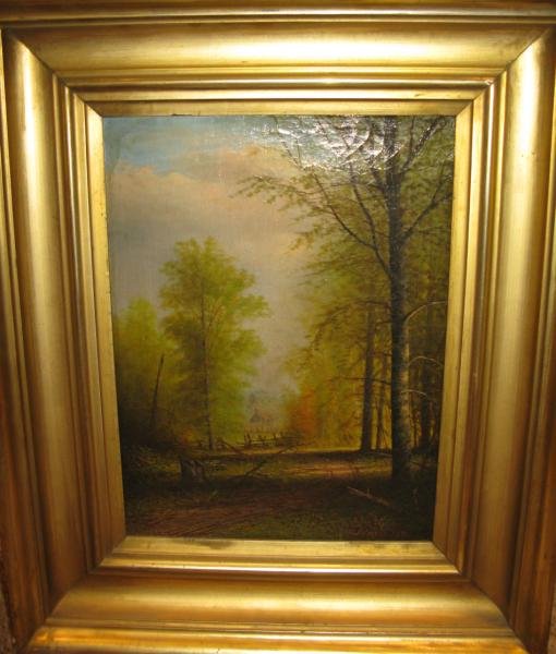 HARVEY JOINER, AMERICAN (1852-1932): Wooded country road, 1879, oil on canvas, signed and dated lower right, framed. 16 x 12 in.