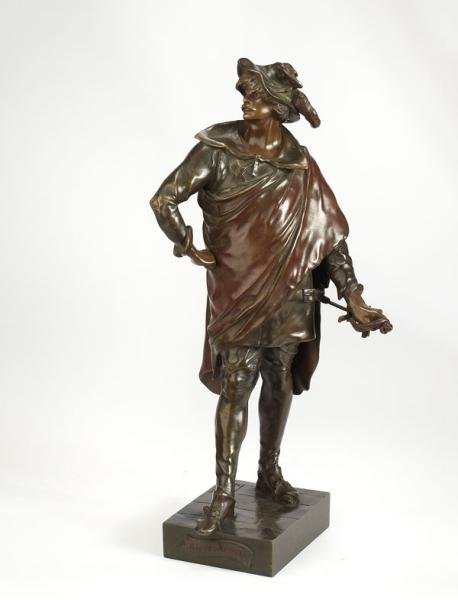 EMILE LOUIS PICAULT, FRENCH (1833-1915): Bronze sculpture of Don Cesar de Bazan, an 18th Century Spanish Duke of Bazan, made known by the works of the French playwrights F. Dumanoir and Dennerie. Height 15 1/2 in.