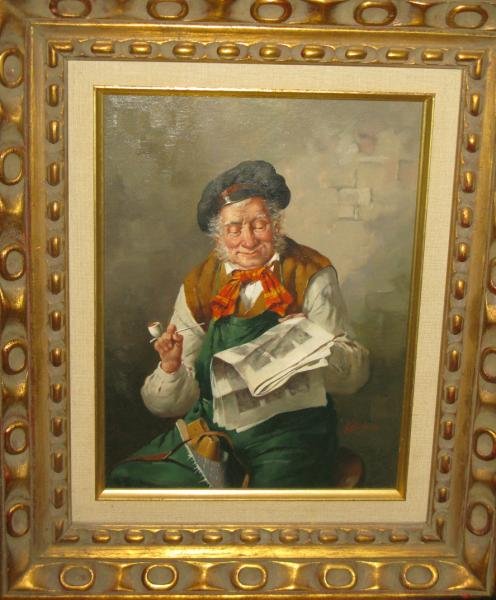 FRANZ KERBER, GERMAN (1901-?): Pair of portraits depicting man reading the paper while smoking and man drinking, signed upper left and lower right. 9 x 6 3/4 in.