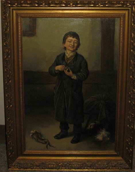 A. PIETRO, ITALIAN, LATE 19TH/EARLY 20TH CENTURY: Genre scene with boy and locket, oil on canvas, signed lower right, framed. 23 x 15 1/2 in.