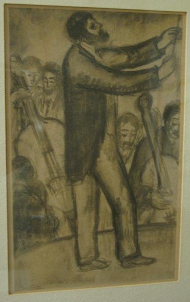 ABRAHAM WALKOWITZ, RUSSIAN (1878-1965): Conductor, aquatint, signed in plate lower left, framed. 10 1/2 x 6 1/4 in.