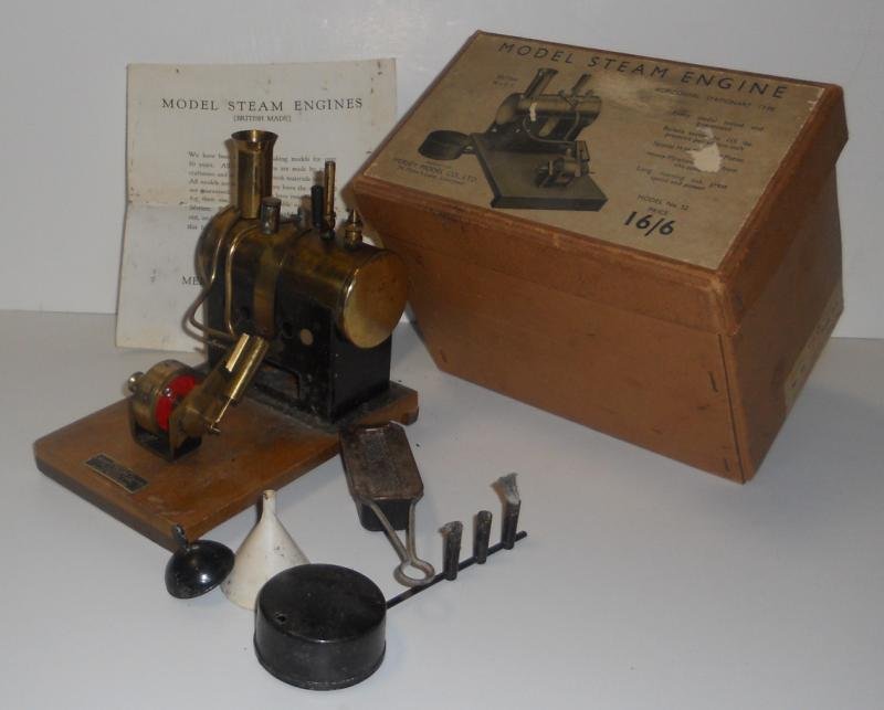MERSY MODEL CO., LTD MODEL NO 52 STEAM ENGINE: British, circa 1940 in original box, h. 6", w. 4 1/2", d. 7".