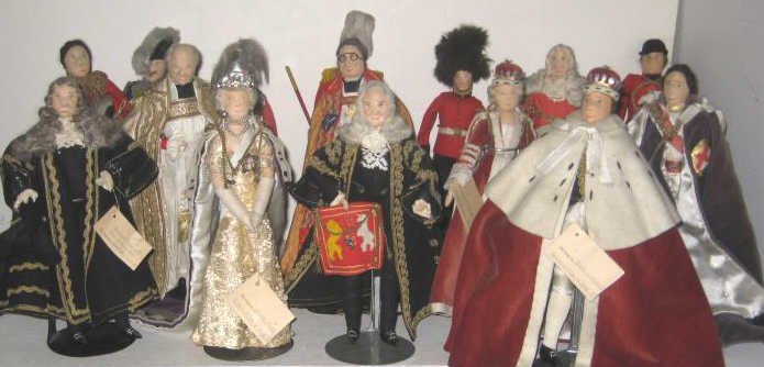LIBERTY OF LONDON HISTORICAL CHARACTER DOLLS: Including Coronation dolls, Queen Mary, George VI, Archbishops of Canterbury and York, Earl Marshal, Viscountess, Knight of the Garter, Chancellor of the House of Lords, Speaker of the House, Ambassad