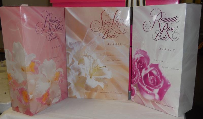 THREE BARBIE BRIDE DOLLS: Star Lily, Romantic Rose and Blushing Orchid, each original, never played condition, boxed.