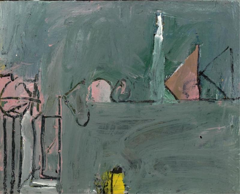 JOE STEFANELLI, AMERICAN (B. 1921): O.G. STUDY, oil on canvas, 1987, titled and dated verso on stretcher, unsigned, framed. 12 x 15 in.