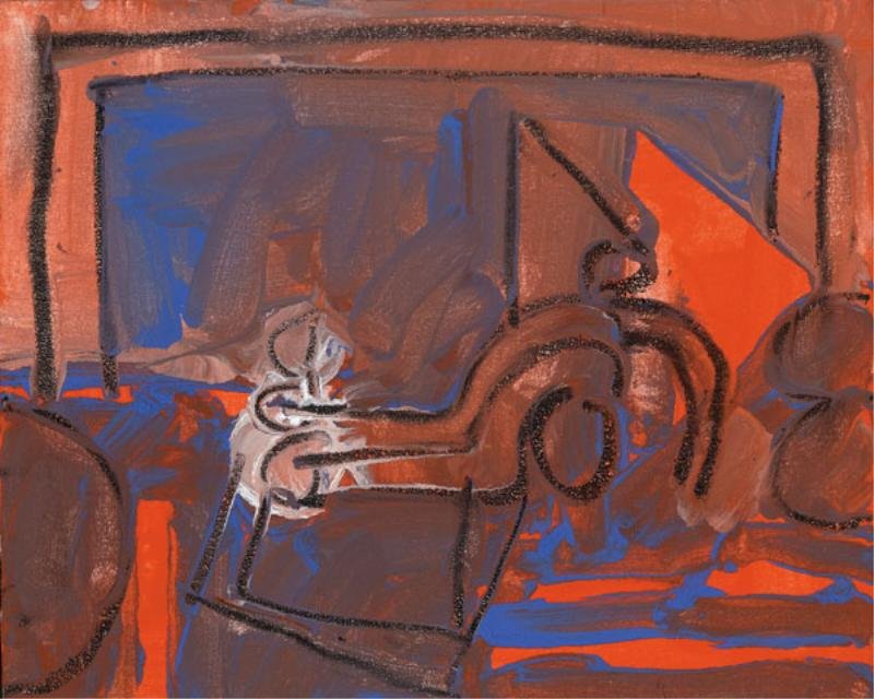 JOE STEFANELLI, AMERICAN (B. 1921): R.B. PAINTING, oil on canvas, 1987, signed and dated verso, framed. 12 x 15 in.