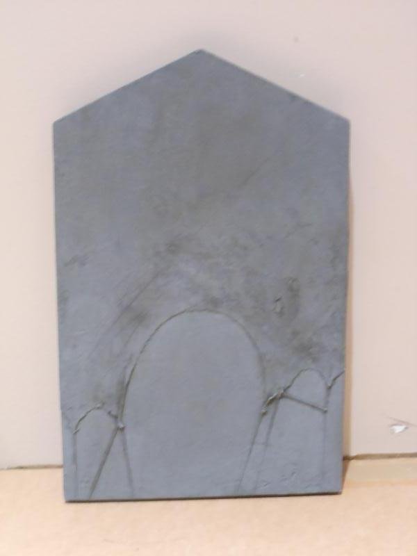 JAMES M. SMITH, 20TH CENTURY: Untitled, mixed media wood, canvas, and wire painted grey, pentagonal shape, unframed. 15 x 9 1/2 in.