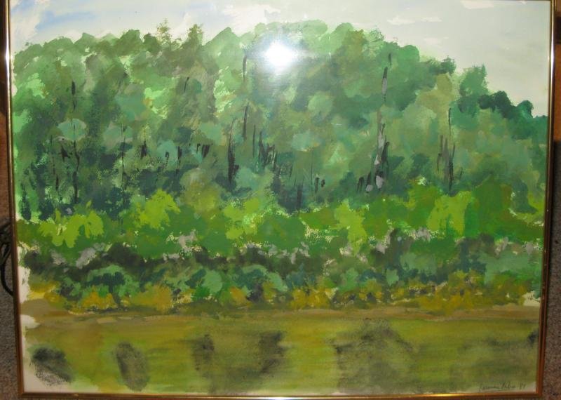 CARMEN CALVO, SPANISH (B. 1950): Forest near the lake, 1988, watercolor on paper, signed lower right, framed. 21 1/2 x 28 1/2 in. Provenance: Single family ownership, gift from the artist.